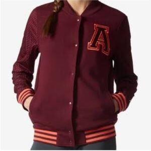 Adidas marron varsity button front track jacket women's size large